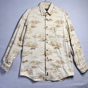 Woolrich Shirt‎ Mens Large Beige Western Wildlife LS Flannel Button Front